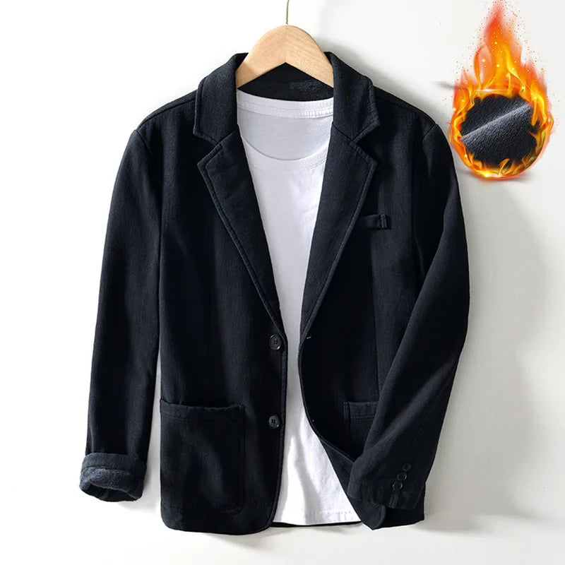 Voguable Autumn Winter New Casual Plush and Thickened Warm Suit Jacket for Men Ramie Loose Vintage Blazers for Men voguable