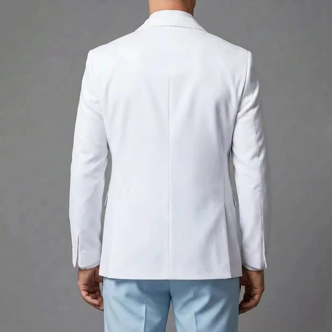 Voguable  Men Suit Sky Blue White 3 Pieces With Lapel For Wedding Groom Party Prom Birthday Banquet Business Work Set Jacket Vest Pant voguable