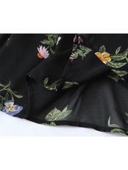 Voguable Summer Fashion Women French Style Floral Print Sling Chiffon Dress Vintage Black Female Midi Robe Prairie Chic voguable