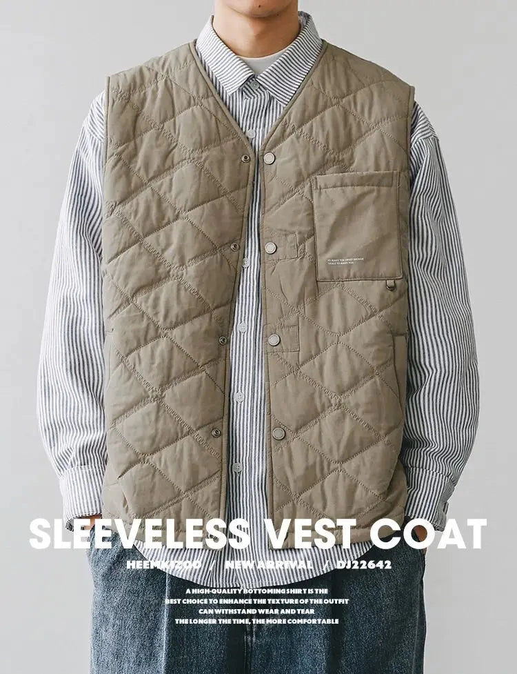 Cotton-layered Fashionable Vest Men with Autumn Winter Simple Casual Light Heated Inner Vest Cardigan Work Vest Top Aesthetic voguable
