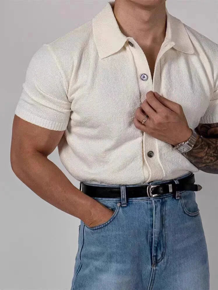 Voguable  American Style Hard Man Silk Cotton Ice Silk Knitted Short Sleeve  Shirt Breathable Muscle Men Slim Fit Summer T-Shirt voguable