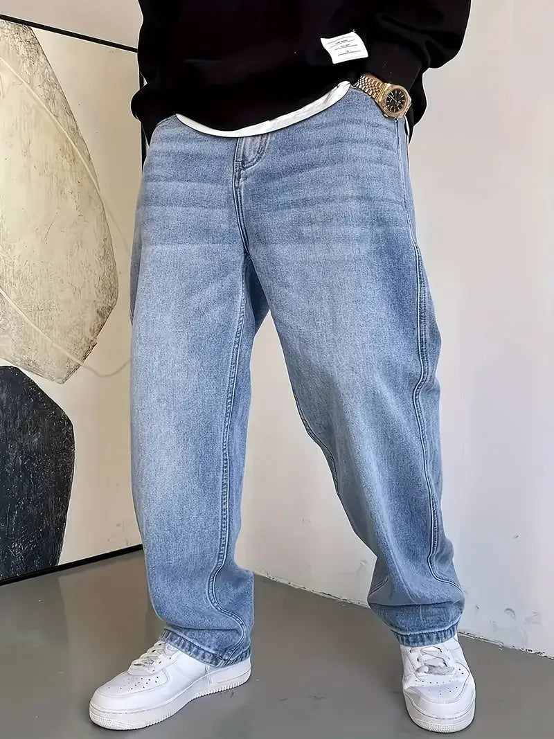 Voguable  Mens' Fashionable Straight Leg Jeans - Loose Fit, Casual Trend, Hip-Hop Street Dance Inspired, Skateboard Cycling Sports Style voguable