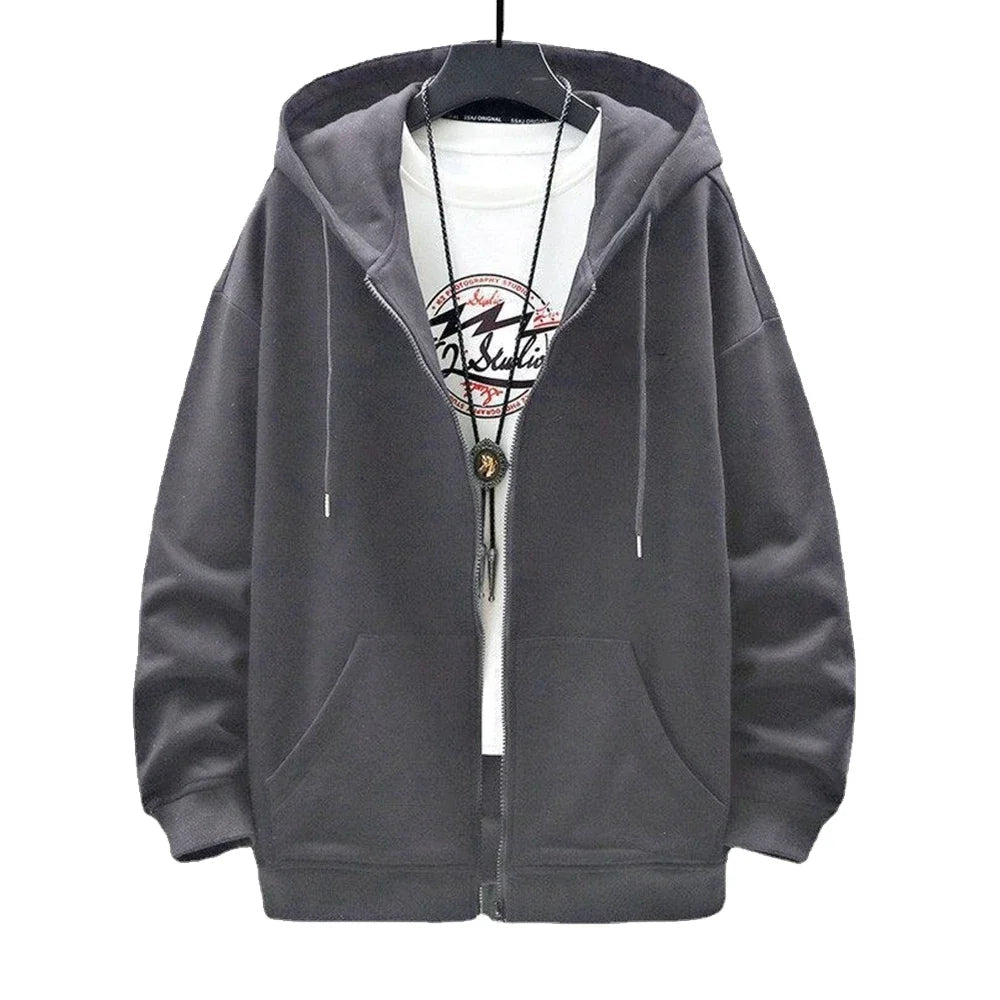 Men's  Trendy Hoodie Cardigan Autumn Hooded Sweatshirt Solid Color Classic Jacket Long Sleeve Zipper Coat Casual Men Clothing voguable