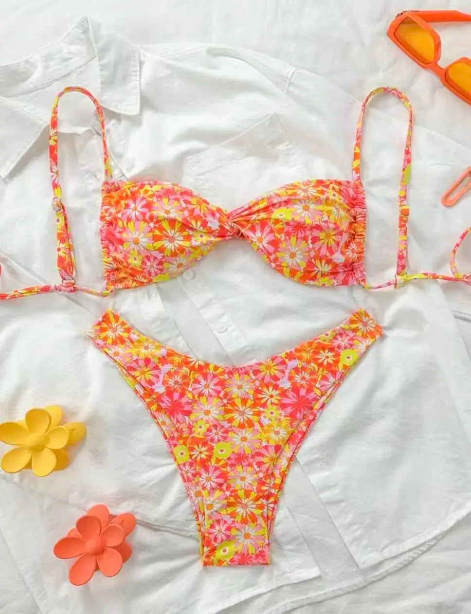 Voguable  Strappy Thong Bikini Women Printed Floral Swimwear Female Sexy Swimsuit Bathers Bathing Swimming Swim Suit Beachwear voguable