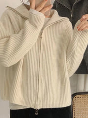 Voguable  Casual Knitted Cardigan Sweaters Women Autumn Vintage Zip-up Solid Loose Long Sleeve Tops Knitwear Chic Kpop voguable