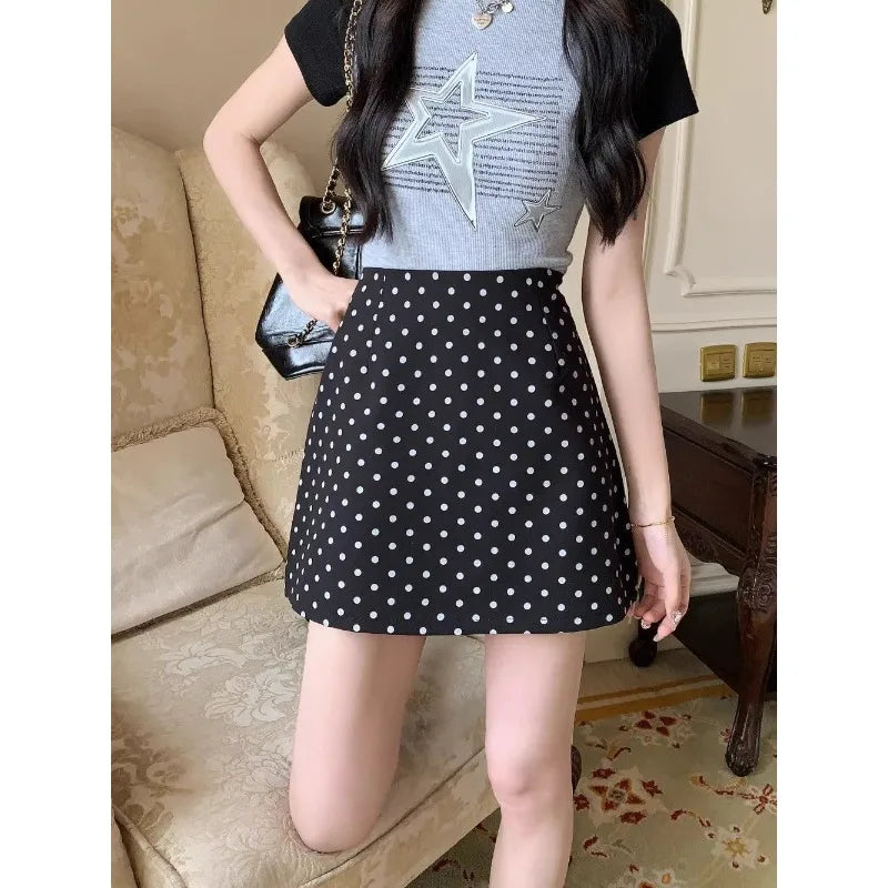 Polka Dot Summer Casual Bag Hip Skirt Women's High Waist A-line Skirt Suit Skirt voguable