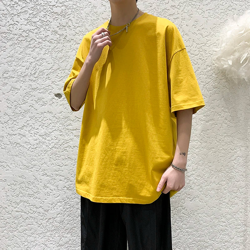 Men Oversized Graphic Solid T Shirts Colorfuls 100% Cotton Mens White Classical Tee Male Short Sleeve O-Neck Tops gotmes-shop