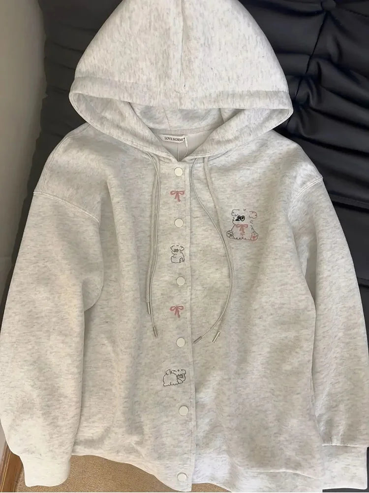 Cartoon Embroidery Cute Hoodies Women Vintage Oversize Loose Long Sleeve Sweatshirts Preppy Style Kawaii Japan Lady Outwear Tops voguable