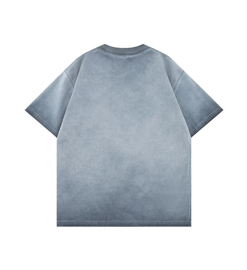 Mens Gradient Washed Loose Crew Neck Tee Streetwear Vintage Distressed Oversized Tshirt man Casual Fashion Trendy Basic Top 2025 voguable