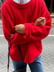 Solid Knit O-neck Elegant Women Pullover Long Sleeve Oversized Loose Soft Warm Sweater  Autumn Chic Casual Office Knitwears voguable