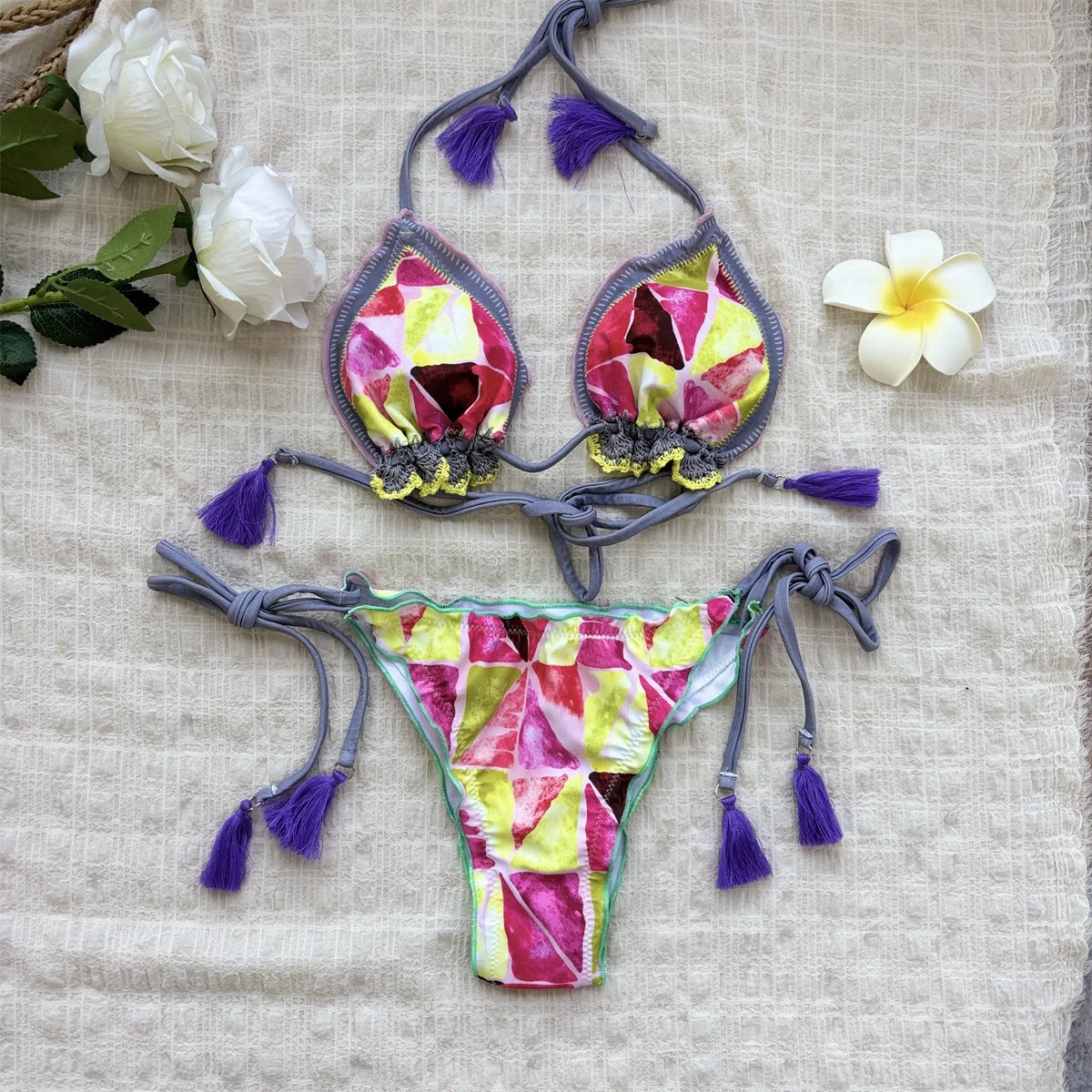 2025 Bandeau Biquini Women Sexy Bikini Push Up Swimsuit Female Swimwear Floral Printed Swim Suit Halter Bathingsuit Beachwear voguable