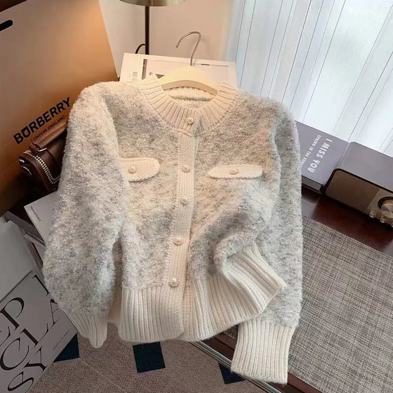 Autumn Winter Elegant women Cardigan Korean chic Thick warm Single breasted sweater Y2K female Casual o neck Crop knit Coats voguable