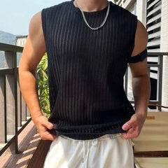 Voguable  Korean Style New Fashion Men's Clothing Hollow Out Sleeveless Tops All-match Comfortable Ventilate Tank Tops voguable