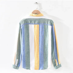 Voguable Spring and Autumn Striped Linen Shirts for Men Pure Linen Made Breathable Comfortable Long Sleeve Loose Men Clothing voguable