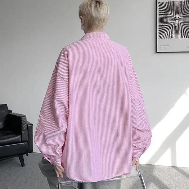 Voguable  Men's Casual Shirt Single Breasted Striped Long Sleeve Shirt with Chest Pocket Loose Fit ComfortableShirt for Office Wear voguable