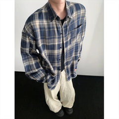 Autumn Long Sleeved Shirt Men Fashion Retro Plaid Shirt Men Japanese Streetwear Loose Brown Casual Shirts Mens Large Size 4XL voguable