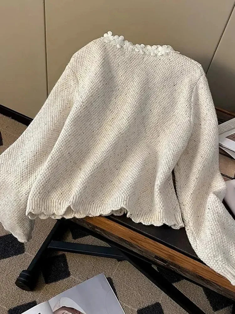 Floral Elegant Cardigan Women Vintage Sweet Long Sleeve Knitted Sweater French Retro Casual O Neck Design Fall Ins Tops Coats voguable