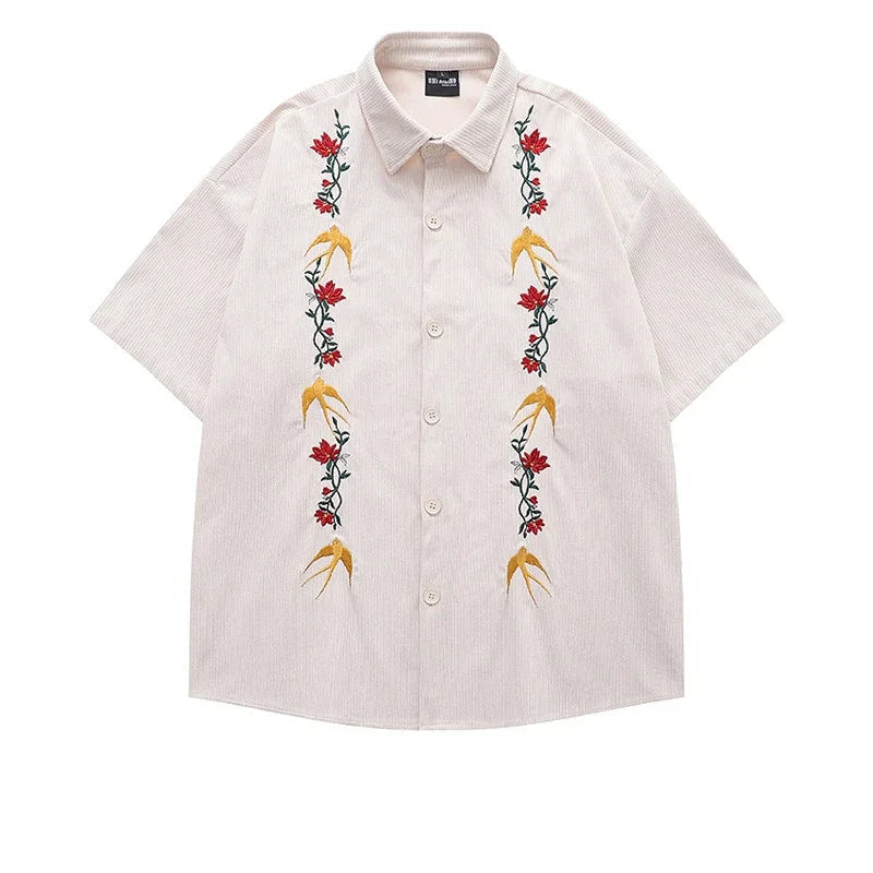 Voguable  Casual and Versatile Men's Retro Japanese Trendy Brand Short-sleeved Shirt Fashionable Casual Loose Cardigan voguable