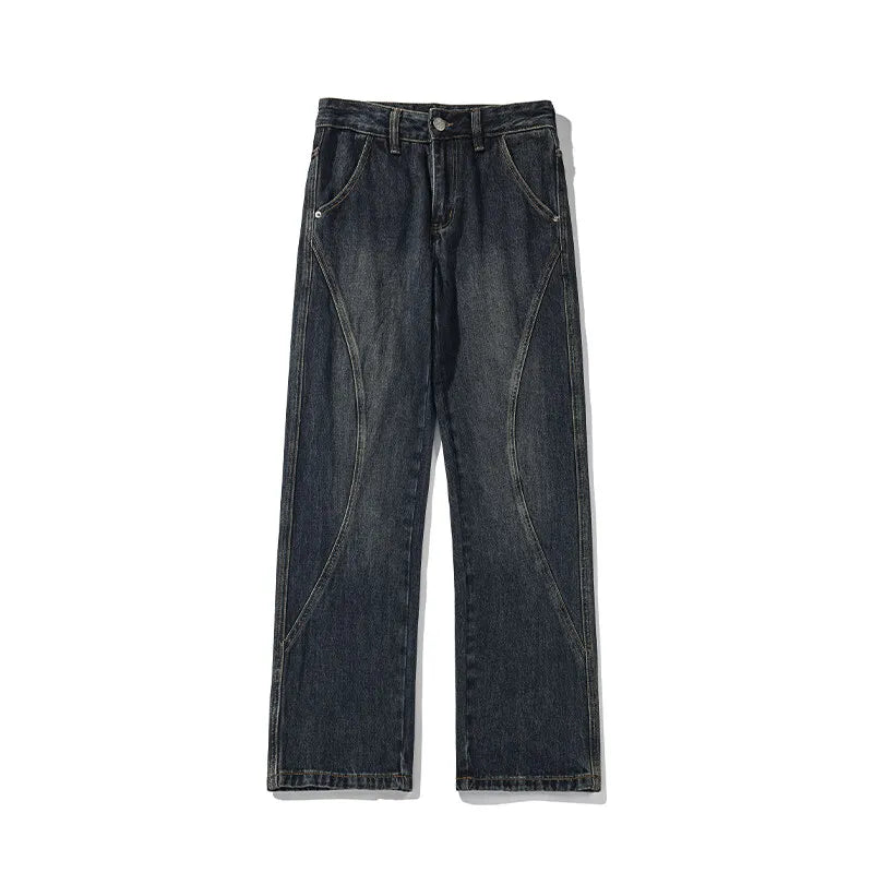 Straight Leg Jeans Men Washed Solid Trousers Panel Design Denim Pants Autumn Fall Male Wear New 2025 High-quality denim pants voguable