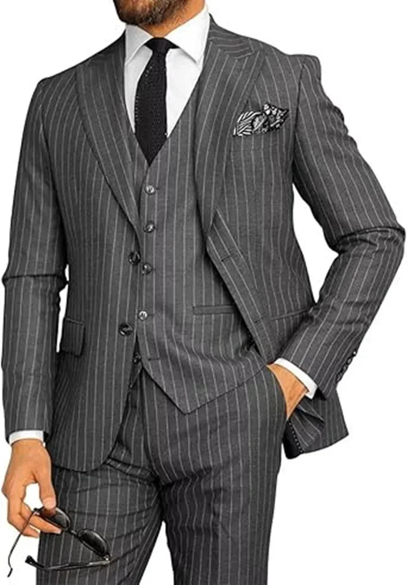 Voguable  StripeJacket Vest Pants Men's Formal Business Office Suit Groom Wedding Dress Party Blazer Waistcoat Trousers Tuxedo voguable