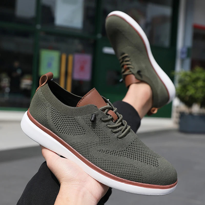 Voguable  Men's Fashionable Knitted Lace Up Shoes Breathable Mesh Stable and Soft Sole Trendy Luxurious Running Flat Shoes Tenis Masculino voguable