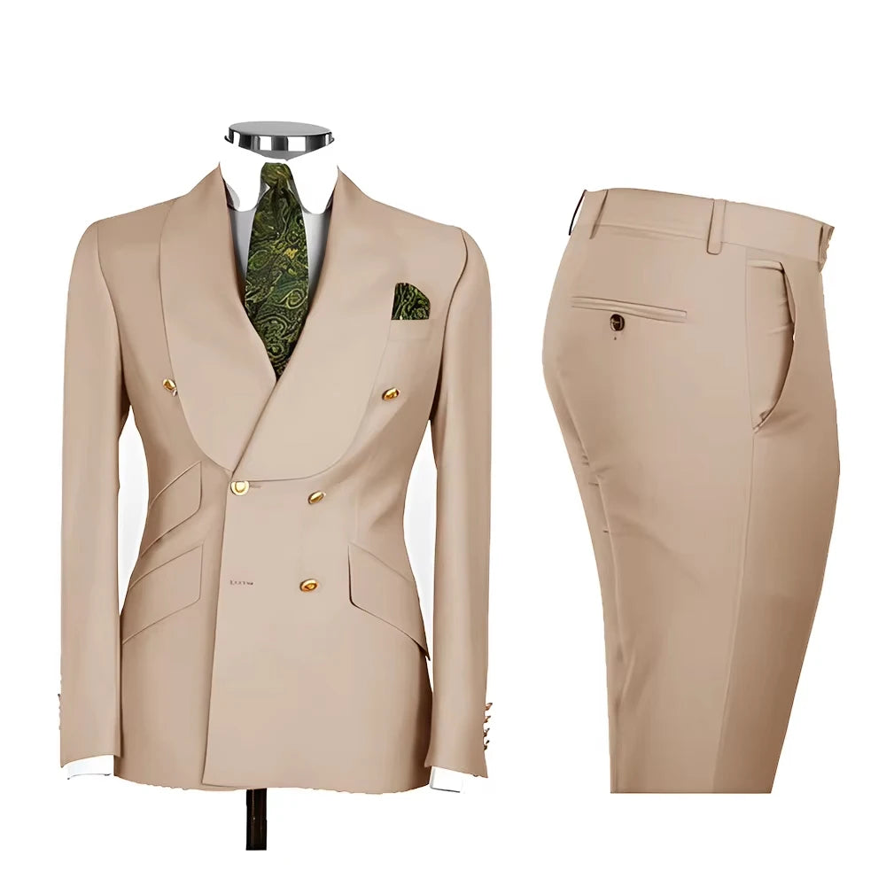 Voguable  Men's Double Breasted Tuxedo Suit Shawl Lapel Slim Fit 2 Piece Blazer & Pants Formal Business Luxury Suits Casual Wedding Groom voguable