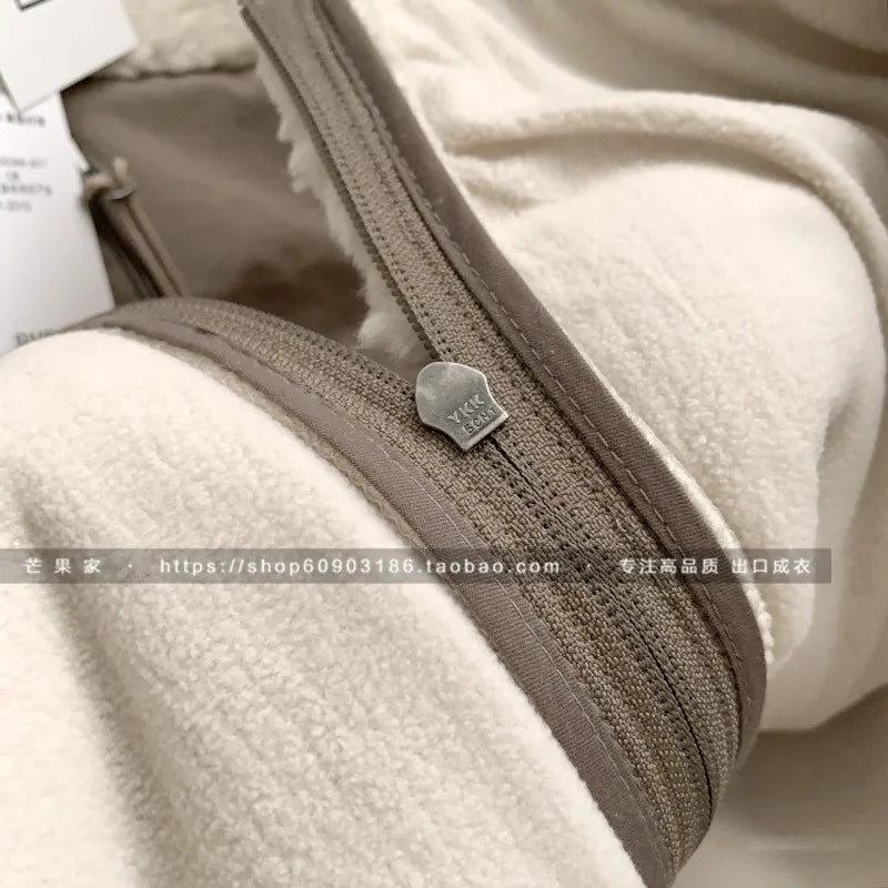 Autumn Winter Lambswool Coat Male Loose Windproof Warm Sherpa Stand Collar Polar Fleece Jacket Unisex Simple  Pocket Spliced Top voguable