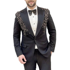 Voguable  Beaded Men Suits for Wedding Prom Party 2 Pieces Slim Fit Groom Tuxedo Male Peak Lapel Fashion Suit Jacket with Pants voguable