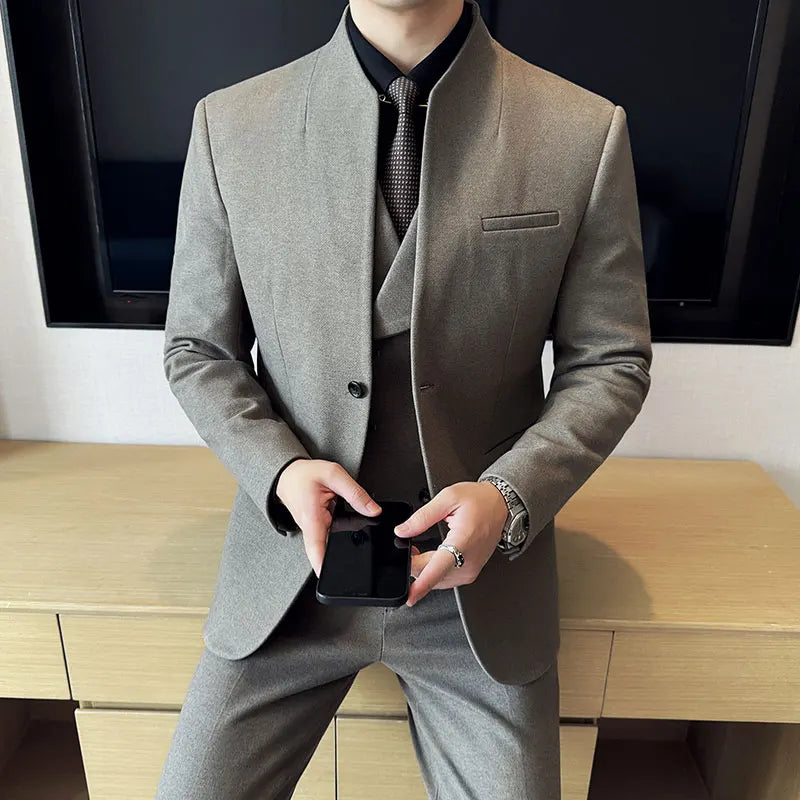 Voguable  Korean Style Men's Suit Set Slim Fit Business Suit Wool Blazer Two-piece set Elegant Social Formal Men's Clothing 5XL-M voguable