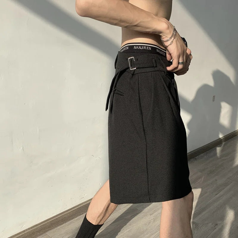 Voguable Summer Grey/Black Suit Shorts Men Fashion Society Men Dress Shorts Korean Style Loose Straight Shorts Men Casual Shorts M-XL voguable