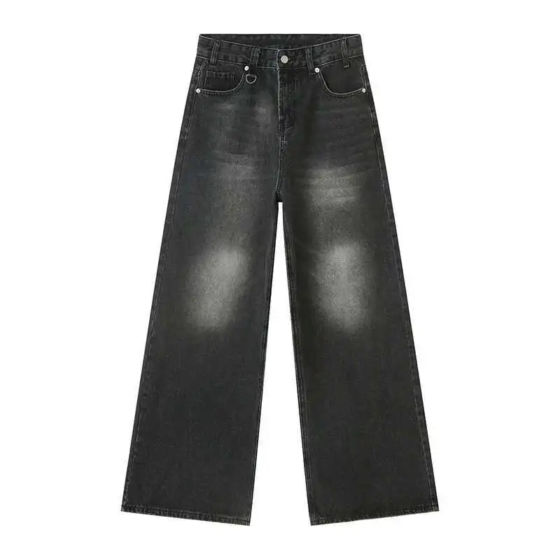 Vintage Camouflage Men's Jeans Fashion Washed Casual Wide Leg Denim Pants Autumn Winter Loose Male Trousers Old Blue 9C354 voguable