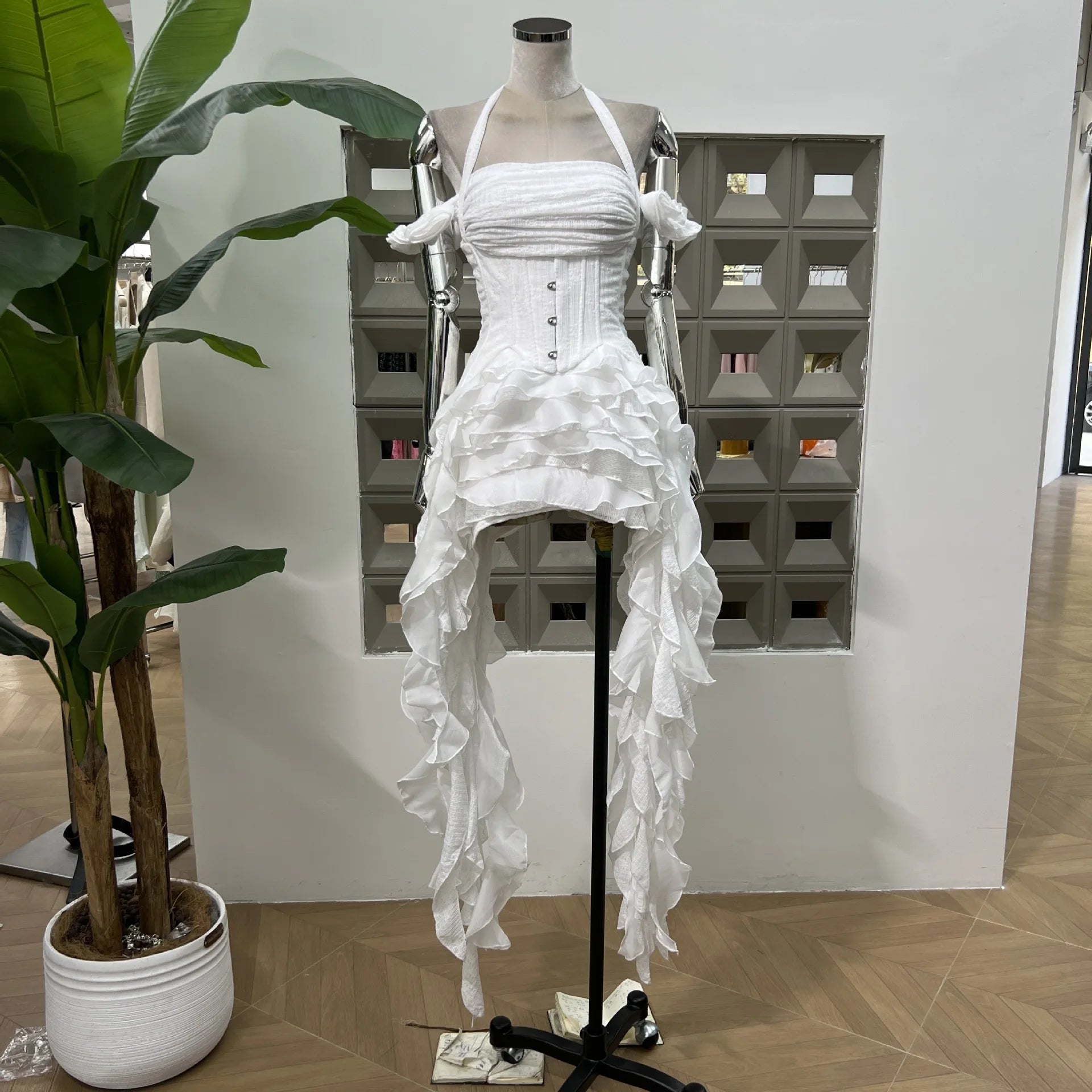 Fashion Solid Color Dress Women's Fringe Strapless Dress Waistband Same Color Shorts 2025 Summer New Tide voguable