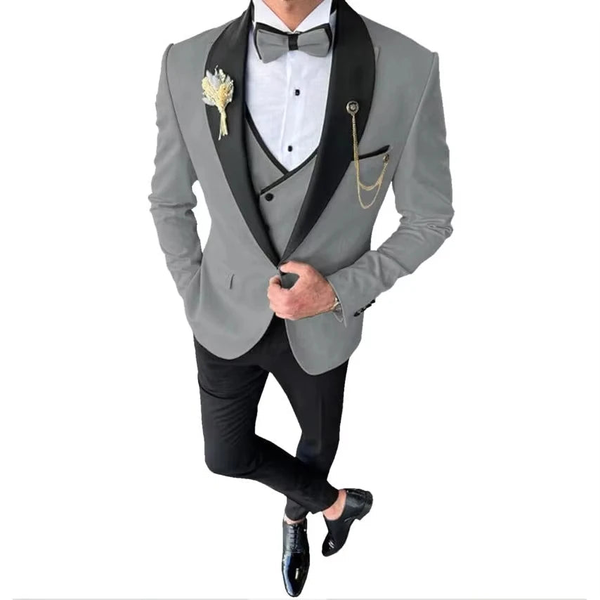 Voguable  New Solid Suits for Men Slim Fit Groom Wedding Suits Tuxedo Best Man Blazer Vest Pants 3 Pieces Fashion Marriage voguable