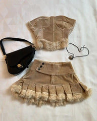 Voguable  2024 New Skirt Sets Are Fashion and Sexy Two Piece Sets Women Outfits Solid Color Raw Edge Harajuku Mini Skirt with Crop Tops voguable