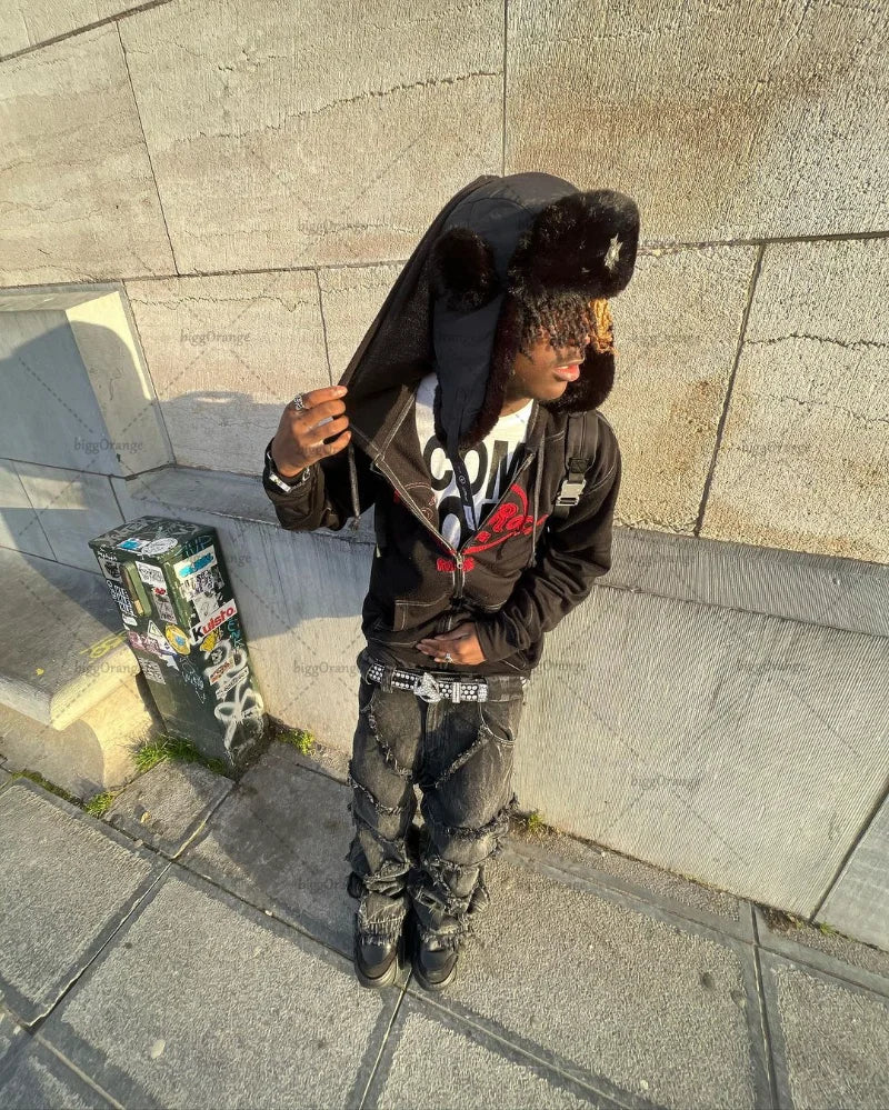 Stitching Frayed Low-waist Straight Jeans Women's New Raw Edge Do Old Retro Casual Jeans Rap Y2K Hot Girl Personality Trousers voguable