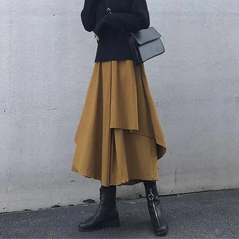MEXZT Gothic Asymmetrical Cargo Skirts Women Streetwear Punk Irregular High Waist A Line Pleated Skirt Korean Hip Hop Midi Skirt voguable