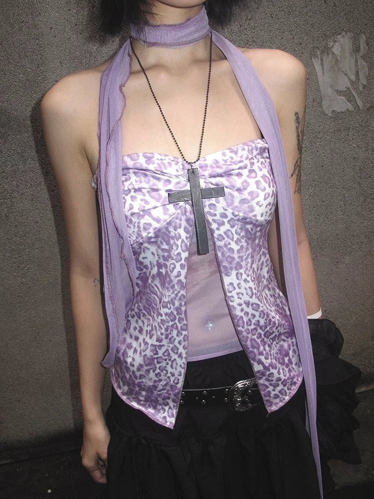 Voguable  2000s American Vintage Sexy Leopard Camis Y2k Harajuku Slim Lace Patchwork Tanks Summer Streetwear Beach Party Sleeveless Tops voguable