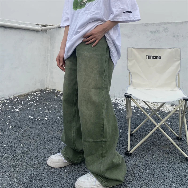 Voguable  Green Jeans Baggy Distressed Vintage Denim Trousers Male Wide Leg Pants Men Streetwear Retro Oversize Casual Hip Hop voguable