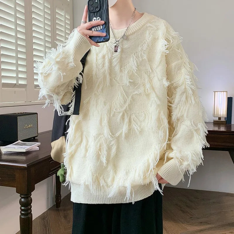 Voguable  Korean K-POP High Street Sweater Thorn Style Solid Color Knitted Pullover Fashion Autumn/winter Warm Men's Top Hip Hop Clothing voguable