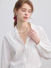 Lace Patchwork White Shirt Women Elegant Long Sleeve Vintage Blouse American Casual Autumn Female Sweet Pocket Retro Tops voguable