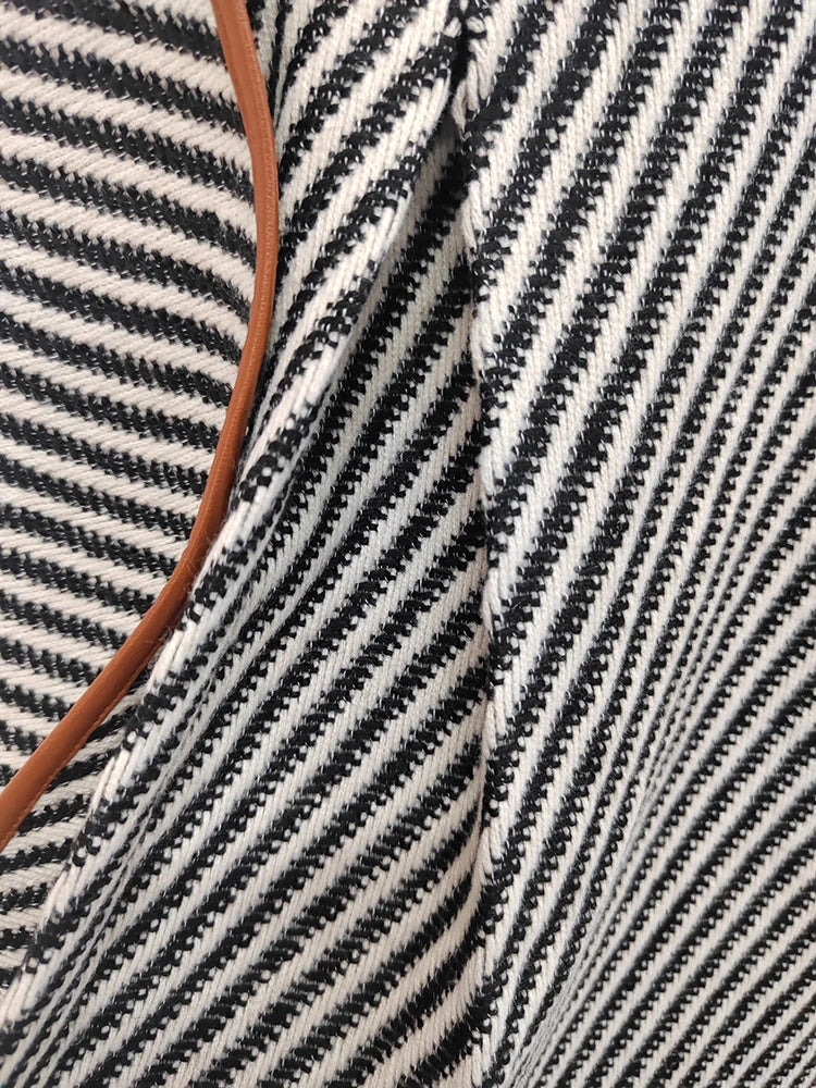 Fashion Women Stripe Wool Jackets Scarf Collar PU Leather Edging Contract Color Loose Shawl Jacket Winter  New voguable