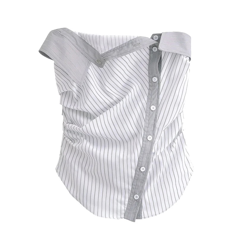 Voguable Sexy Women Side Ruching Striped Strapless Top Summer Slim Crop Top voguable