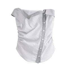 Voguable Sexy Women Side Ruching Striped Strapless Top Summer Slim Crop Top voguable