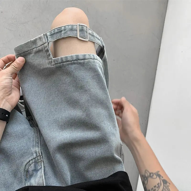 Voguable  Men Summer Thin American Ripped Denim Versatile Loose Casual Mid-sized Pants voguable