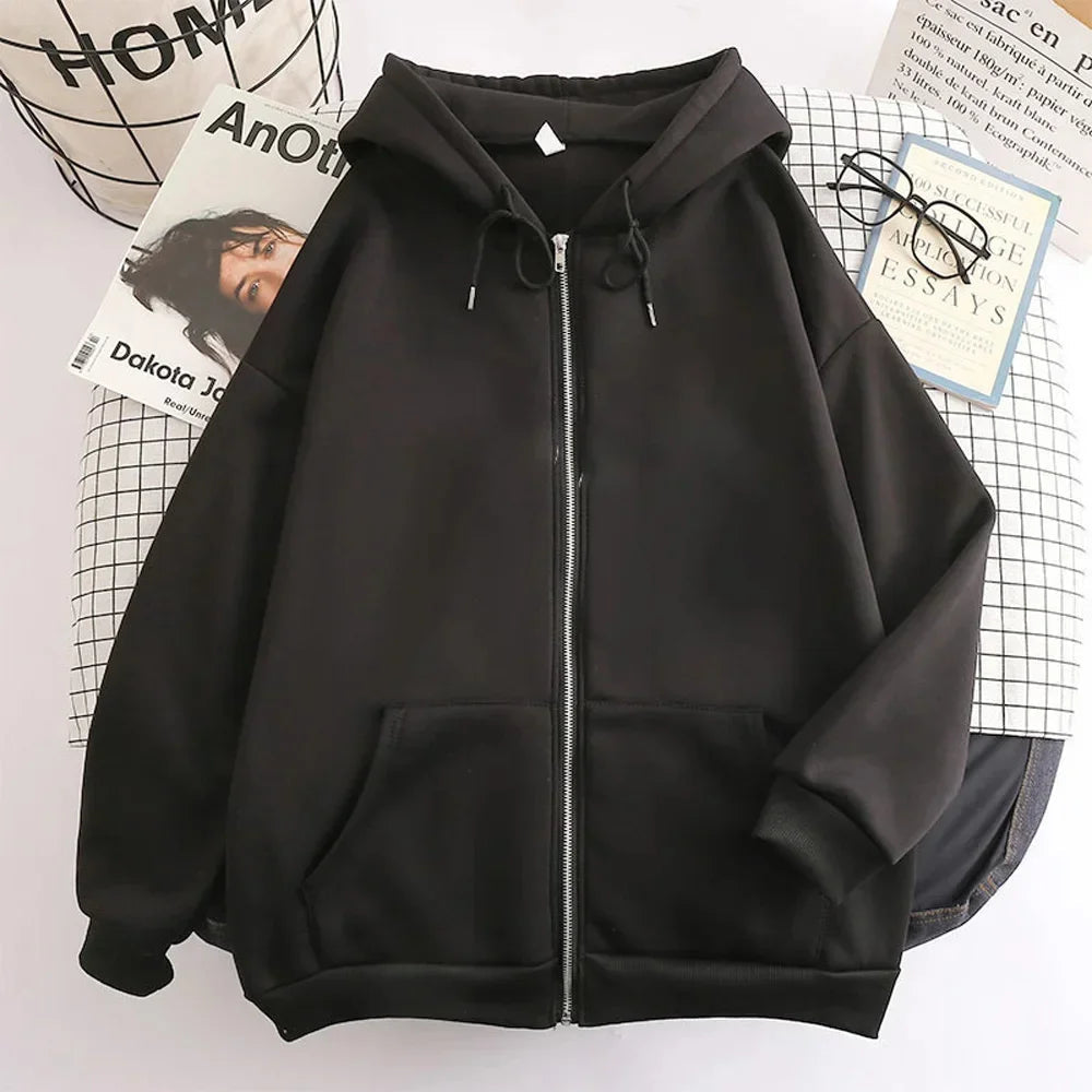 Autumn Trendy Men's Hoodie Solid Color Zip Up Loose Jacket Coats Casual Long Sleeve Hooded Sweatshirt Outdoor  Male Clorhes voguable