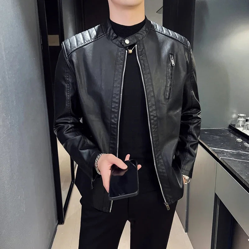 Simple Personality Male PU Leather Jackets Winter Slim Windbreaker Mens White Leather Jackets Men's Autumn Spring Fashion Trend voguable