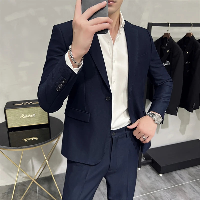 Voguable  Men formal suit two-piece suit (jacket+pants)solid color fashion business office dress wedding party high-quality suit two-piece voguable