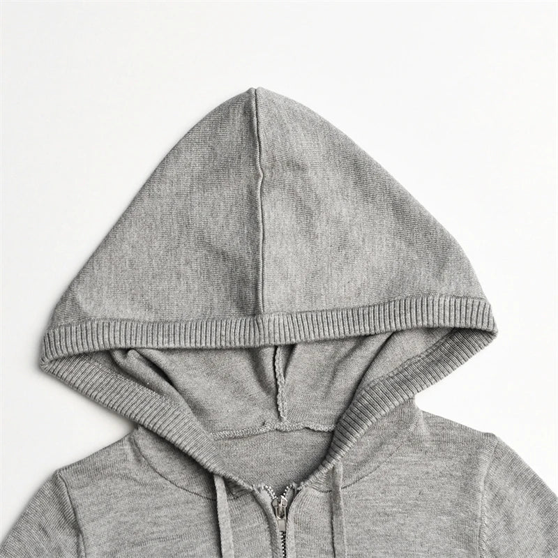 Solid Knitted 2 Piece Sets Women Tracksuit Long Sleeve Zipper Hooded Sweater Jackets Crop Top Flare Pants Stretchy Matching Suit voguable