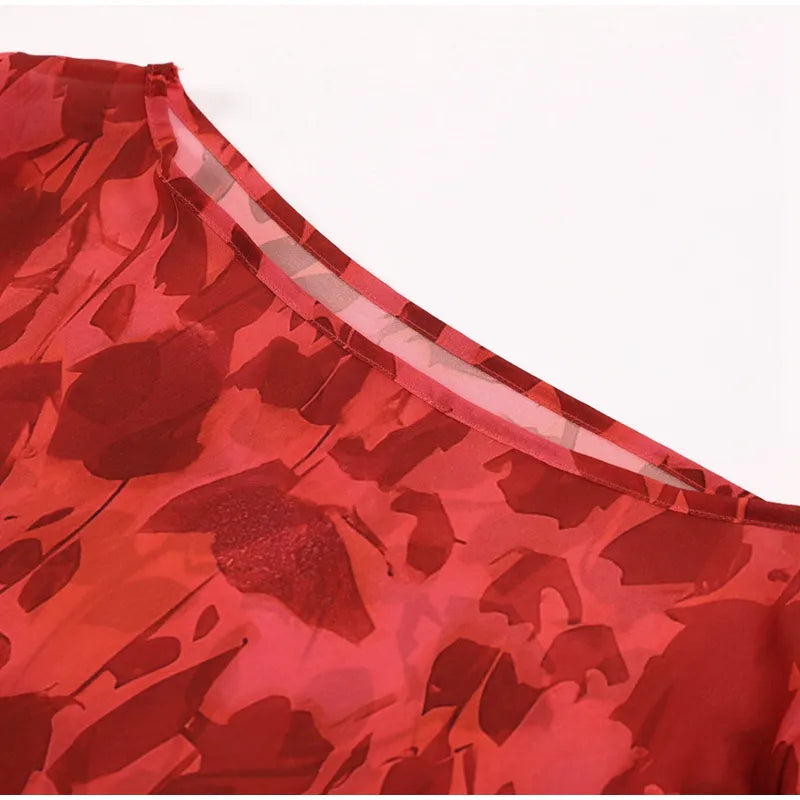 Ladies Elegant Floral Print Flare Sleeve Chiffon Maxi Dress Summer Women O Neck Printing Slim Beach Holiday Party Dress Vestido voguable