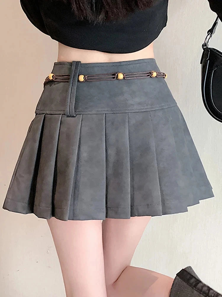 Pu Sexy Pleated Skirts Women High Waist Vintage Mini A Line Skirt Fall Winter Casual Preppy Style Female Sweet Retro Skirt voguable
